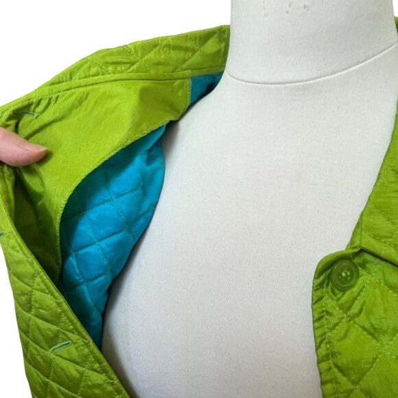 Coldwater Creek Quilted Silk Vest  Chartreuse Bright Green Aqua Lined Size S - Picture 5 of 9